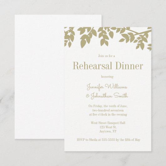 Moderne gouden bladeren repetities voor diners kaart (Voorkant / Achterkant)