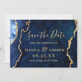 Moderne gouden blauw bruiloft 'Save the Date' Save The Date