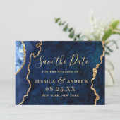 Moderne gouden blauw bruiloft 'Save the Date' Save The Date (Staand voorkant)