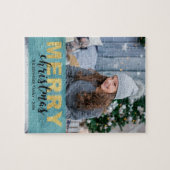 Moderne Gouden Blauwe Kerst Foto - Puzzel Legpuzzel (Horizontaal)