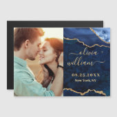 Moderne Gouden Blauwe Marmer Agaat FOTO Bruiloft Magnetische Uitnodiging (Voorkant / Achterkant)