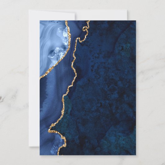 Moderne gouden blauwe marmeren agaat bruidsdouche kaart (Achterkant)