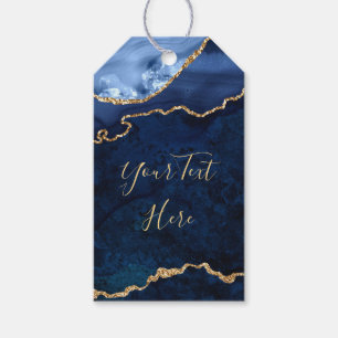 Moderne gouden blauwe marmeren agaat dank je cadea cadeaulabel