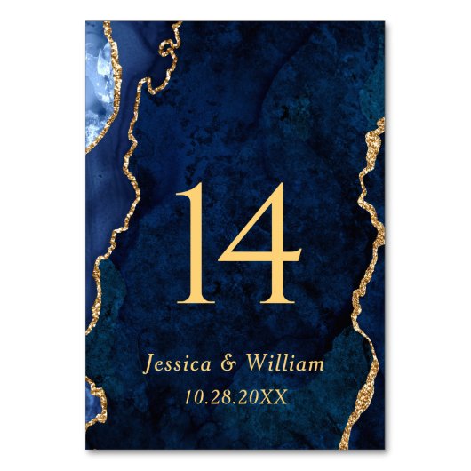 Moderne Gouden Blauwe Marmeren Agaten Bruiloft Kaart (Achterkant)