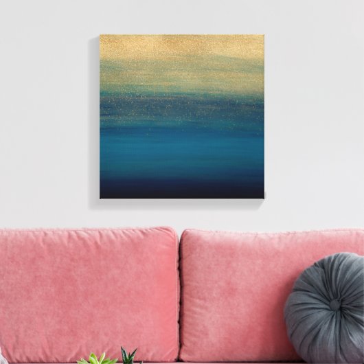 Moderne gouden blauwe penseelstreken schilderen canvas afdruk (Insitu (Woonkamer))