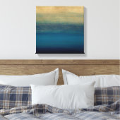 Moderne gouden blauwe penseelstreken schilderen canvas afdruk (Insitu (Slaapkamer))