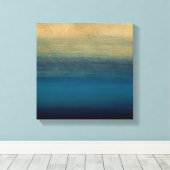 Moderne gouden blauwe penseelstreken schilderen canvas afdruk (Insitu (Houten vloer))