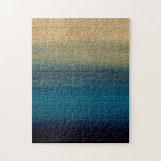 Moderne gouden blauwe penseelstreken schilderen legpuzzel (Verticaal)