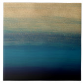 Moderne gouden blauwe penseelstreken schilderen tegeltje (Voorkant)