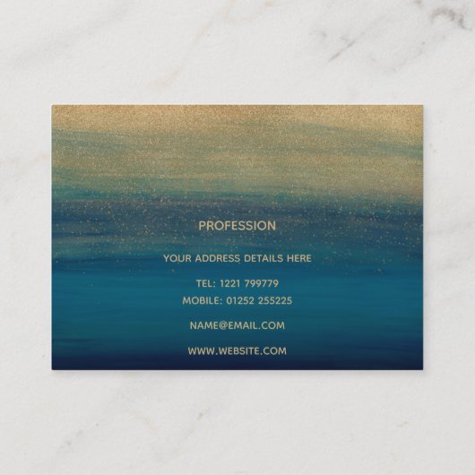 Moderne gouden blauwe penseelstreken schilderen visitekaartje (Achterkant)