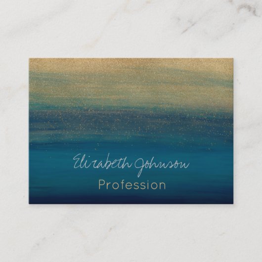 Moderne gouden blauwe penseelstreken schilderen visitekaartje (Voorkant)
