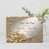 Moderne gouden  bloem Bewaar de datum Save The Date (Staand voorkant)