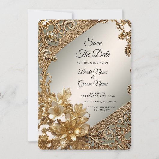 Moderne gouden  bloem Bewaar de datum Save The Date (Voorkant)