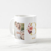 Moderne Gouden Bloem Letter B | Twee foto-monogram Koffiemok (Voorkant links)