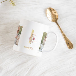 Moderne Gouden Bloem Letter I | Twee foto-monogram Koffiemok