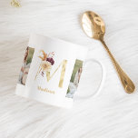 Moderne Gouden Bloem Letter M | Twee foto-monogram Koffiemok<br><div class="desc">Moderne Gouden Bloem Letter M | Twee foto-monogram</div>