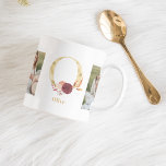Moderne Gouden Bloem Letter O | Twee foto-monogram Koffiemok<br><div class="desc">Moderne Gouden Bloem Letter O | Twee foto-monogram</div>