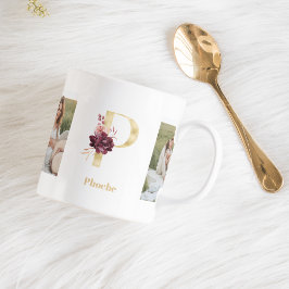 Moderne Gouden Bloem Letter P | Twee foto-monogram Koffiemok