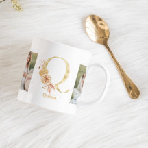 Moderne Gouden Bloem Letter Q | Twee foto-monogram