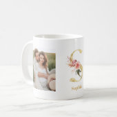 Moderne Gouden Bloem Letter S | Twee foto-monogram Koffiemok (Voorkant links)