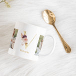 Moderne Gouden Bloem Letter V | Twee foto-monogram Koffiemok<br><div class="desc">Moderne Gouden Bloem Letter V| Twee Foto Monogram</div>