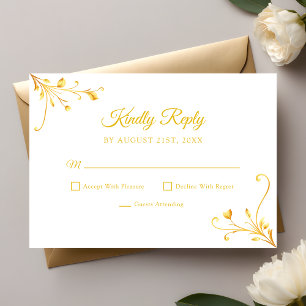 Moderne Gouden Bloem Minimalistische Quinceanera RSVP Kaartje