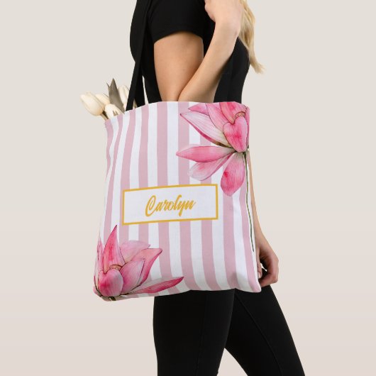 Moderne gouden bloem roze lotus bruidsmeisje elega tote bag (Dichtbij)