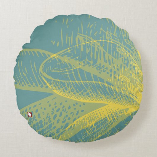 Moderne Gouden Bloem Verf 1 van RD Rond Kussen (Voorkant)