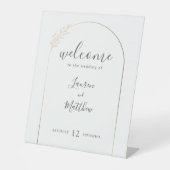 Moderne Gouden Bloemboog Rand Trouw Welkom Reclamebord Met Voetstuk (Voorkant)