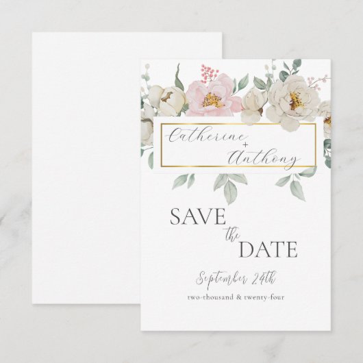 Moderne Gouden Bloemen Bruiloft  Save The Date (Voorkant / Achterkant)