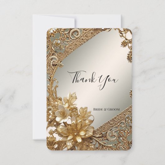 Moderne Gouden  Bloemen Dankjewel Kaart (Voorkant)