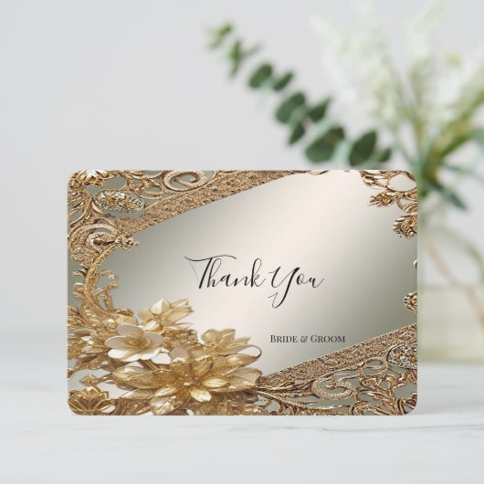 Moderne Gouden Bloemen Dankjewel Kaart (Staand voorkant)