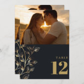 Moderne Gouden Bloemen Foto Tafelnummer (Voorkant / Achterkant)