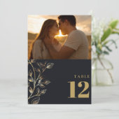 Moderne Gouden Bloemen Foto Tafelnummer (Staand voorkant)