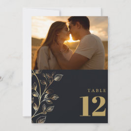 Moderne Gouden Bloemen Foto Tafelnummer