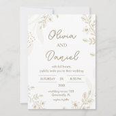 Moderne Gouden Bloemen Huwelijksuitnodiging Kaart (Voorkant)