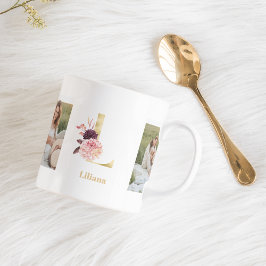 Moderne Gouden Bloemen Letter L | Twee foto-monogr Koffiemok