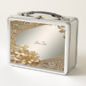Moderne Gouden Bloemen Lunchbox (Voorkant)