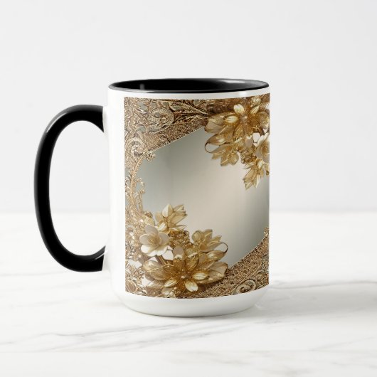 Moderne Gouden Bloemen Mok (Links)