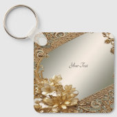 Moderne Gouden  Bloemen Sleutelhanger (Voorkant)
