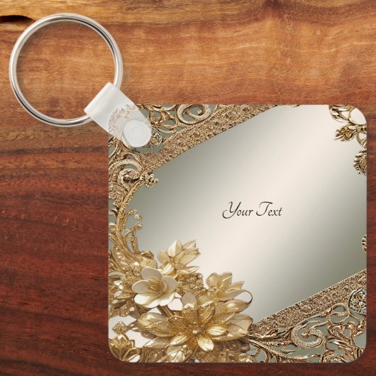 Moderne Gouden  Bloemen Sleutelhanger (Voorkant)