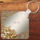 Moderne Gouden  Bloemen Sleutelhanger (Achterkant)