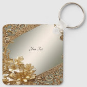 Moderne Gouden  Bloemen Sleutelhanger (Achterkant)