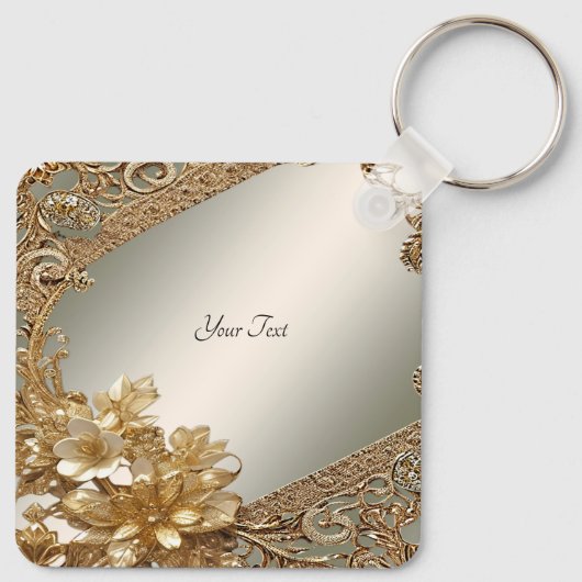 Moderne Gouden  Bloemen Sleutelhanger (Achterkant)