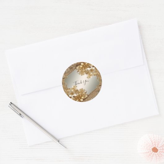 Moderne Gouden  Bloemen Sticker (Envelop)