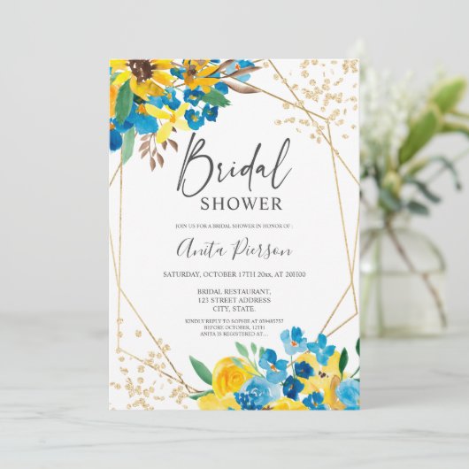 Moderne gouden bloemen waterverf vrijgezellenfeest kaart (Staand voorkant)