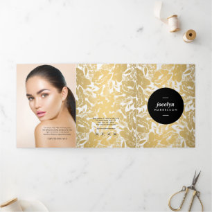 Moderne Gouden Bloemen Zwarte Cirkel Brochure Drieluik Kaart