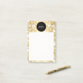 Moderne gouden bloemen zwarte cirkel post-it® notes (Op bureau)