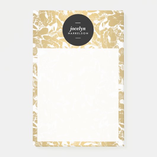 Moderne gouden bloemen zwarte cirkel post-it® notes (Voorkant)