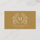 Moderne gouden bloemenkroon monogram QR-code Visitekaartje (Voorkant)